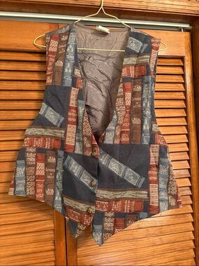 Vintage Patchwork Book-Print Vest in Navy and Rust